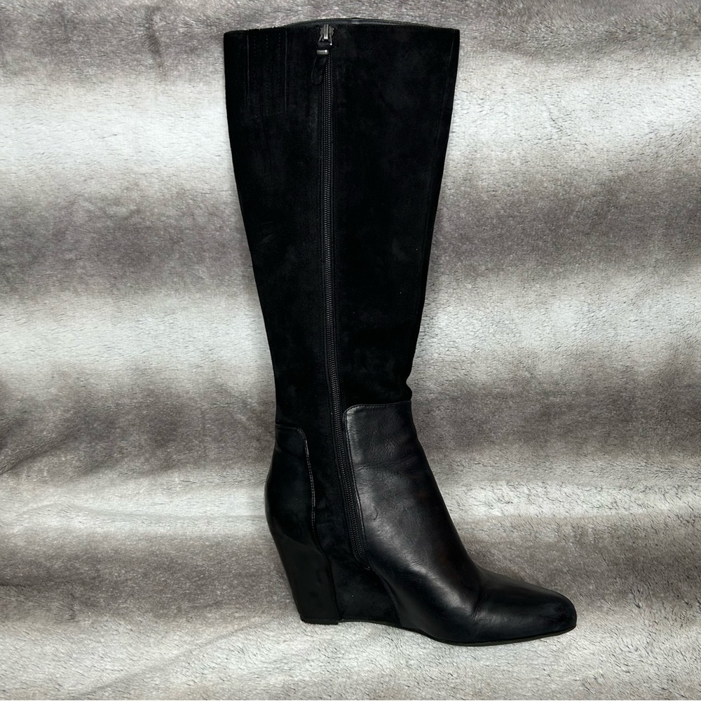 Via Spiga black 2 toned wedge knee high boots size 42